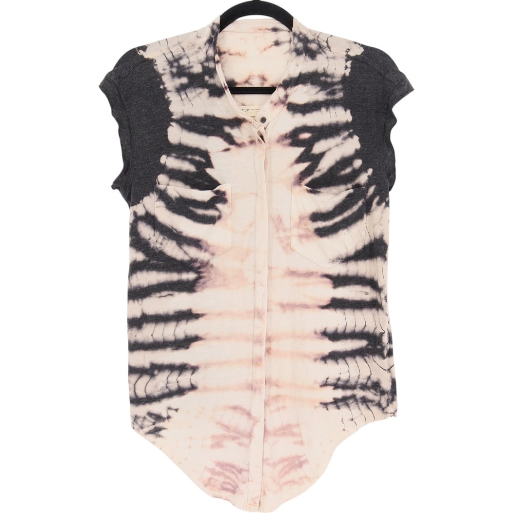 Raquel Allegra Basic Women's Tie Dye Button Down Shirt Grey Pink Size 1 USA